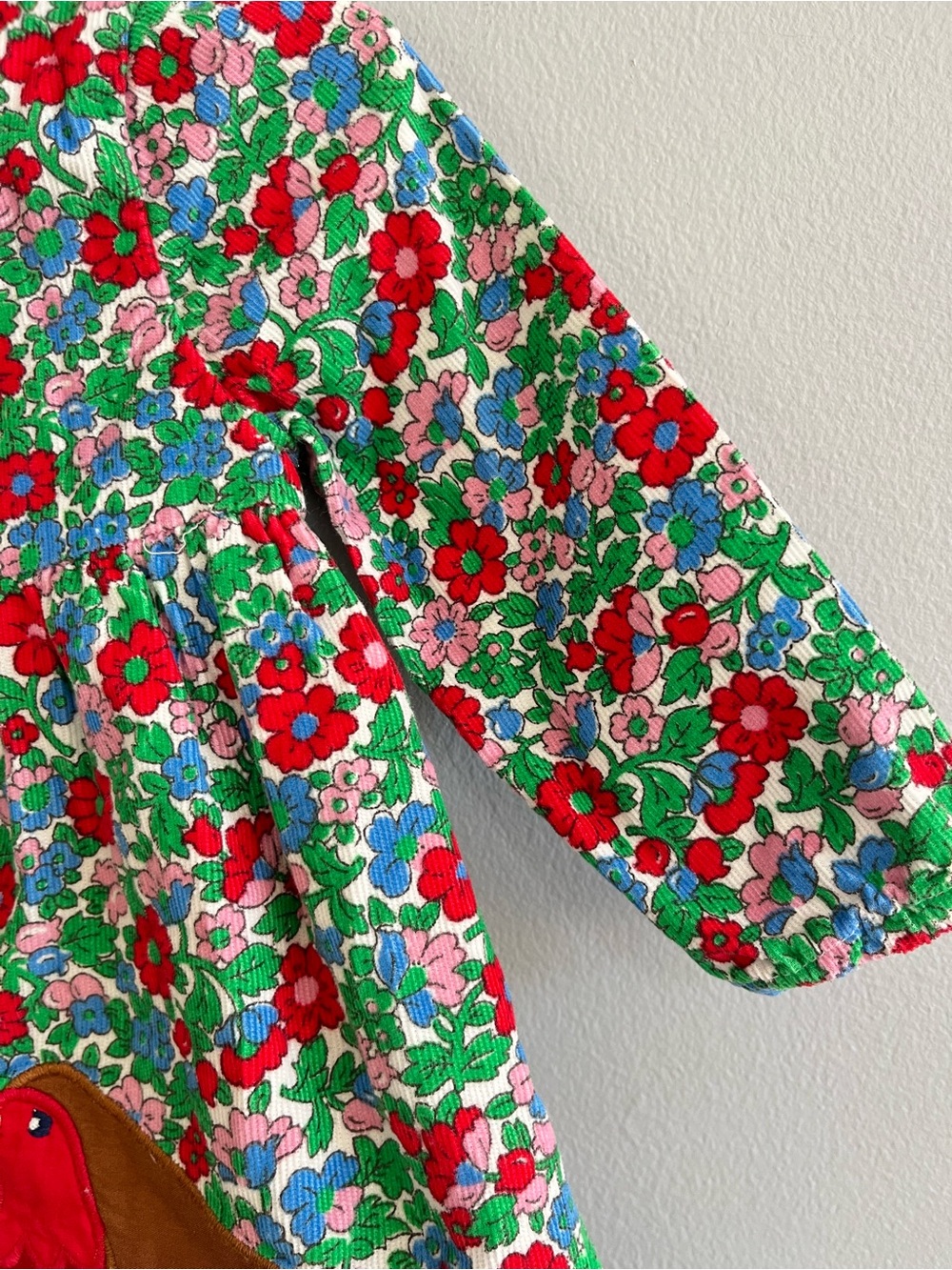 Baby Boden Long Sleeved Cord Shirt Dress Size 6-9 Mo. Bird Applique Floral - Picture 3 of 6